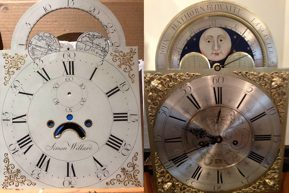 Restored Simon Willard and John Hawthorn clock dials